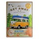 Plaque 3D Métal Combi VW : Get away Camp adventure, 40 x 30 cm