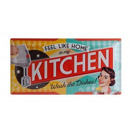 Plaque 3D Métal : Feel like home kitchen, 50 x 25 cm