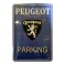 Plaque Métal bombée : Peugeot, Parking & Logo (Fond Bleu), 30 x 20 cm