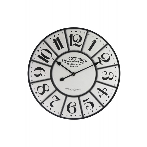 Grande Horloge Vintage Effet Email Noir Blanc Diam 63 Cm