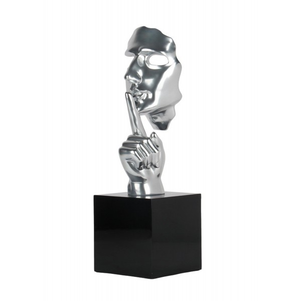 Sculpture Design Resine Indiscretion Mod Argent Brillant H 57 Cm