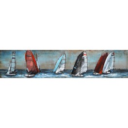 Tableau sur Bois & Métal 3D : La Régate Multicolore 11 bateaux, L 150 cm