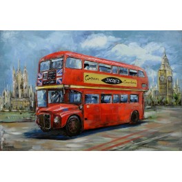 Tableau Métal 3D XL : Bus Rouge à Londres, L 120 cm