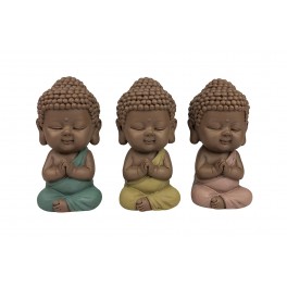 Set de 3 Moines de la Sagesse Assis 2, Collection Baby Zen, H 11 cm