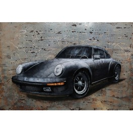 Tableau sur Bois & Métal 3D : La Porsche 911 Carrera, Bleu, L 120 cm