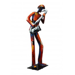 Sculpture Musique Fer : Le saxophone multicolore sur socle, H 71 cm