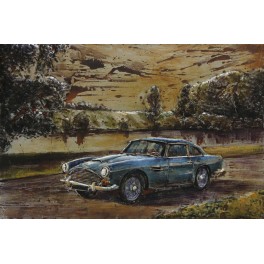 Tableau sur Bois & Métal 3D : La Berlinette Alpine, A 110, Bleu, L 120 cm