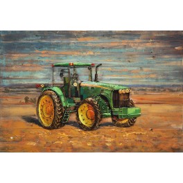 Tableau sur Bois & Métal 3D : Le tracteur rouge, L 120 cm