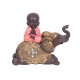 Figurine Résine : Mini Bonze Baby Zen sur éléphant, Rouge, Hauteur 13 cm