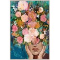 Tableau Peinture Femme : Visage floral et camaïeu de fleurs vives, H 123 cm