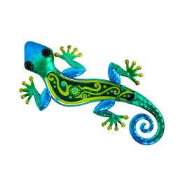 Gecko Mural Bleu, Métal et Verre, Modèle Saphir, H 36 cm