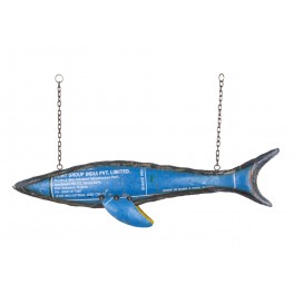 Déco Marine Vintage : Poisson bleu en métal, Marquage industriel, L 85 cm