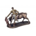 Figurine Corrida Résine : Taureau et Torero, Finition Antic Line, Longueur 28 cm