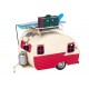 Miniature Caravane Rouge, Planche de Surf & Valise, L 24 cm