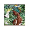 Tableau encadré Africaine et Cacatoès, Tendance Jungle et Tropical, H 100 cm
