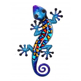 Gecko Mural Bleu et Rouge, Métal et Verre, Modèle ARTY GLASS, H 39 cm