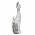 Grande Figurine Chat Debout, Modèle Felicity, Blanc et Argent, H 39 cm