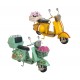 Miniature Laiton : Scooter Vespa Métal Vert, Flower Power, L 18 cm