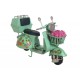 Miniature Laiton : Scooter Vespa Métal Vert, Flower Power, L 18 cm