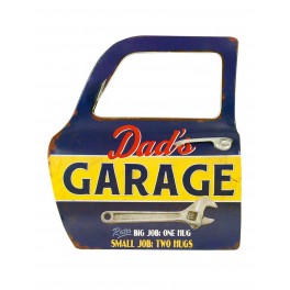 Enseigne murale métal : Portière Voiture "Dad's Garage", H 41 cm