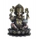 Statuette Ethnique XL résine : Ganesh & Lotus, Finition Antic Line, Hauteur 30 cm