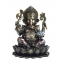 Statuette Ethnique XL résine : Ganesh & Lotus, Finition Antic Line, Hauteur 30 cm