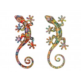 Déco Gecko Mural : Set 2 lézards Multicolores, H 20 cm