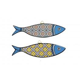 Set 2 sardines murales décoratives, Motifs Rétros Carreaux de ciment, Longueur 30 cm