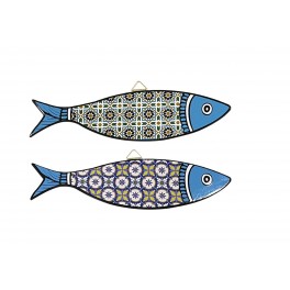 Set 2 sardines murales décoratives, Motifs Rétros Carreaux de ciment, Longueur 30 cm