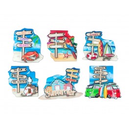 Set 6 magnets Frigo aimantés, Plage, Surf et Bord de Mer, H 6,5 cm