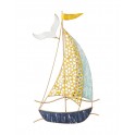 Déco murale Bateau métal : Voilier et Mouette, Bleu et Jaune, H 40 cm