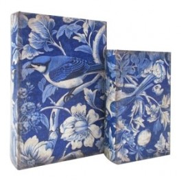 Set 2 Boites livres en bois MDF et polyester, Motif Jardin fleuri et mésange bleue, hauteur 27 cm (Grande)