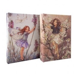 Set 2 Boites livres en bois MDF et polyester, Motif Jardin fleuri et fées 2 modèles, hauteur 17 cm