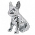 Statue Design Bouledogue, effets Facettes à Miroirs argentées, hauteur 32 cm