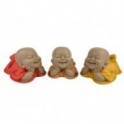 Figurine 3 Moines Bouddha allongée sur les coudes, 3 couleurs, Collection BABY ZEN, couleurs pastels, longueur 15 cm