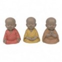 Set 3 figurines Moines Bouddha, 3 positions 3 couleurs pastels différentes, Collection BABY ZEN, hauteur 6 cm