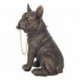 Figurine Chien Bouledogue français urbain, collier à pointes, chaine en or et hauteur 21 cm