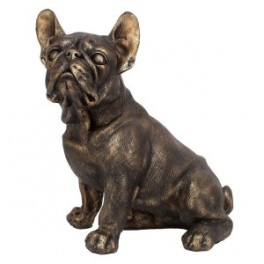 Statue Chien Bouledogue français assis, design réaliste et finition bronze satin, hauteur 27 cm