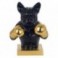 Grande figurine bouledogue français, buste réaliste noir et gants de boxe dorés, hauteur 36 cm