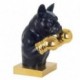 Grande figurine bouledogue français, buste réaliste noir et gants de boxe dorés, hauteur 36 cm