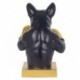 Grande figurine bouledogue français, buste réaliste noir et gants de boxe dorés, hauteur 36 cm