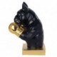 Grande figurine bouledogue français, buste réaliste noir et gants de boxe dorés, hauteur 36 cm