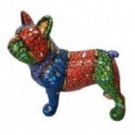 Chien Bouledogue français en résine multicolore, Collection MIKAKOLOR, longueur 31 cm