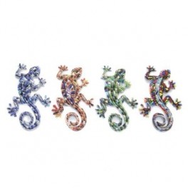 Set 4 magnets lézards Geckos Salamandres en résine, motifs mosaïques colorées, hauteur 9,5 cm