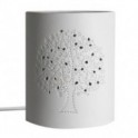 Arbre de vie, lampe d'ambiance et Veilleuse, modèle en porcelaine blanche ajourée, finition mat, hauteur 23 cm