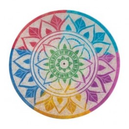 Support brule-encens avec mandala protection énergie coloré, composition en pierre, diamètre 11,5 cm