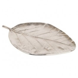 Feuille argentée en aluminium, plateau de service, décoratif ou vide-poche, longueur 46 cm