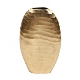 Vase contemporain en céramique, modèle décoratif design, blanc et doré, hauteur 33 cm