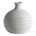 Lampe d'ambiance et Veilleuse, modèle Bouteille en porcelaine blanche ajourée, finition mat, hauteur 20 cm