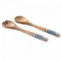 Set 2 couverts de service bois de manguier, Thème Corail et fonds marins, hauteur 33 cm